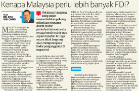 KENAPA MALAYSIA PERLU LEBIH BANYAK FDI?